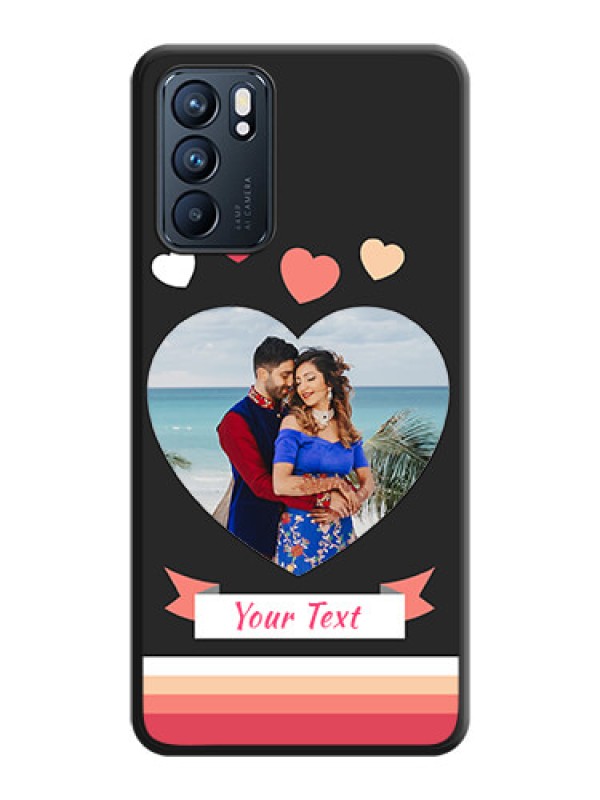 Custom Love Shaped Photo with Colorful Stripes on Personalised Space Black Soft Matte Cases - Oppo Reno 6 5G