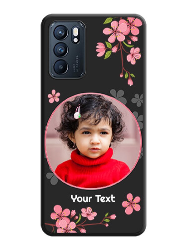 Custom Round Image with Pink Color Floral Design on Photo on Space Black Soft Matte Back Cover - Oppo Reno 6 5G