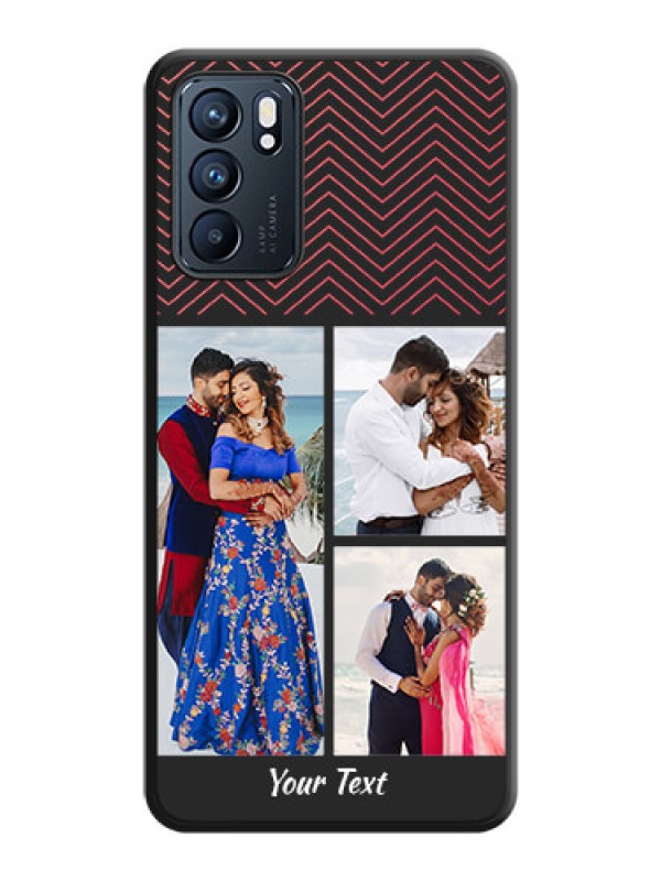Custom Wave Pattern with 3 Image Holder on Space Black Custom Soft Matte Back Cover - Oppo Reno 6 5G