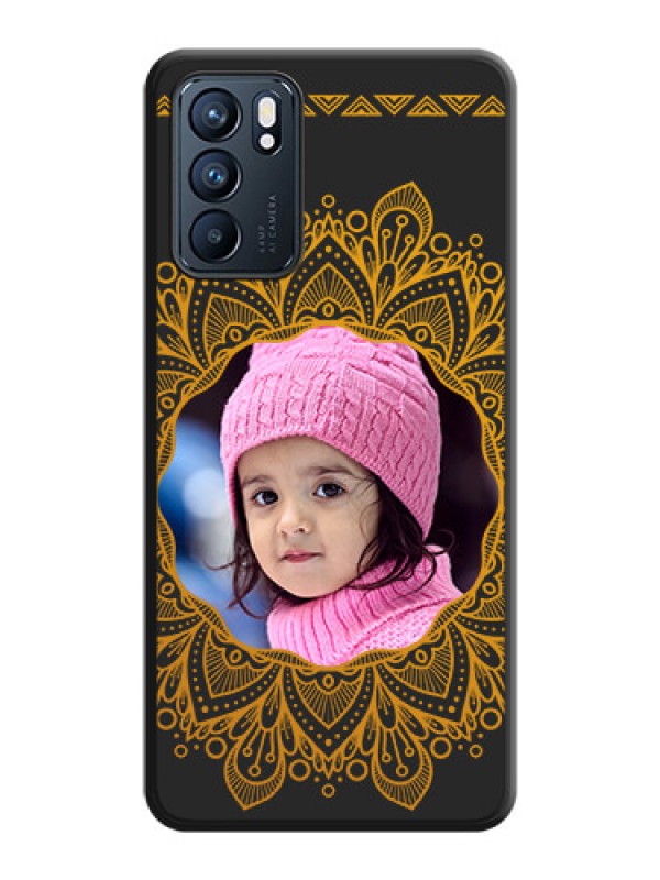 Custom Round Image with Floral Design on Photo on Space Black Soft Matte Mobile Cover - Oppo Reno 6 5G