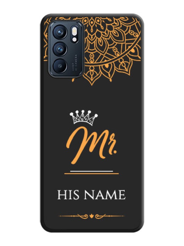 Custom Mr Name with Floral Design on Personalised Space Black Soft Matte Cases - Oppo Reno 6 5G