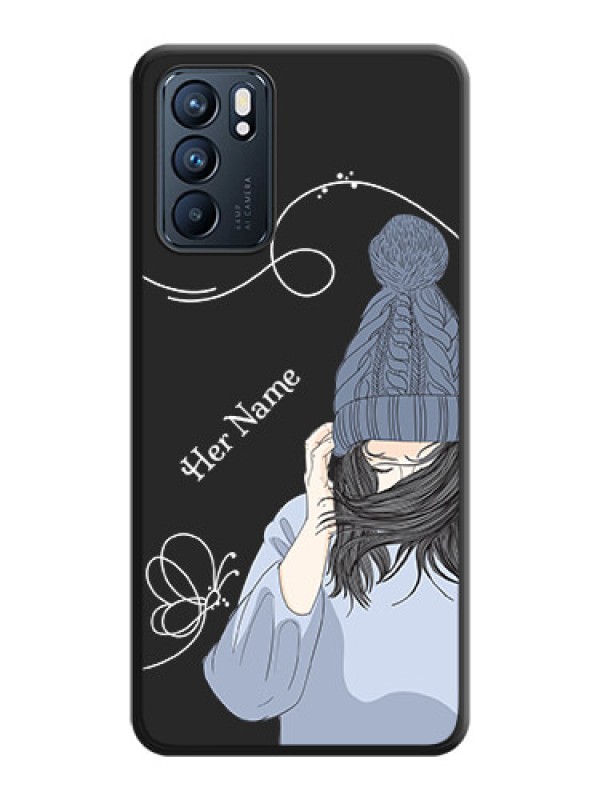 Custom Girl With Blue Winter Outfiit Custom Text Design On Space Black Personalized Soft Matte Phone Covers -Oppo Reno 6 5G