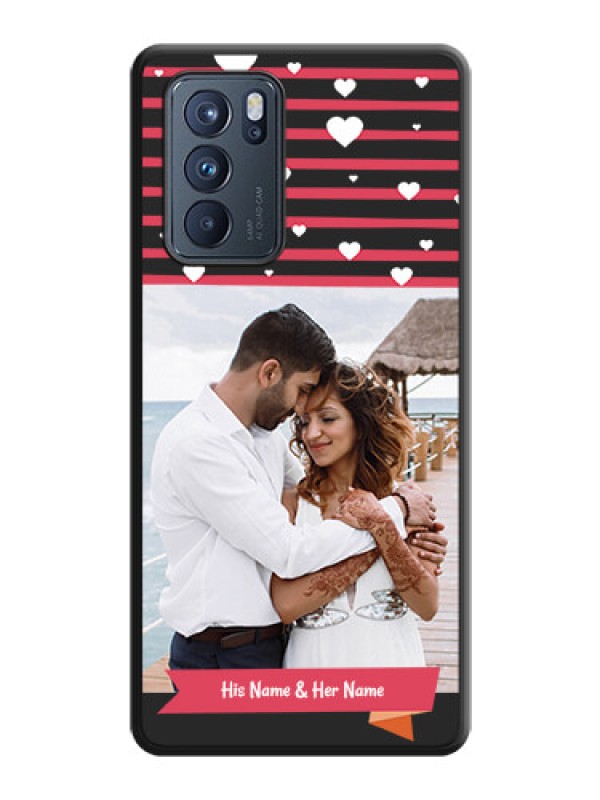 Custom White Color Love Symbols with Pink Lines Pattern on Space Black Custom Soft Matte Phone Cases - Oppo Reno 6 Pro 5G