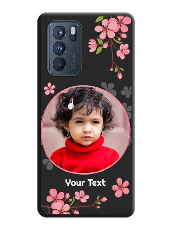 Custom Round Image with Pink Color Floral Design on Photo on Space Black Soft Matte Back Cover - Oppo Reno 6 Pro 5G