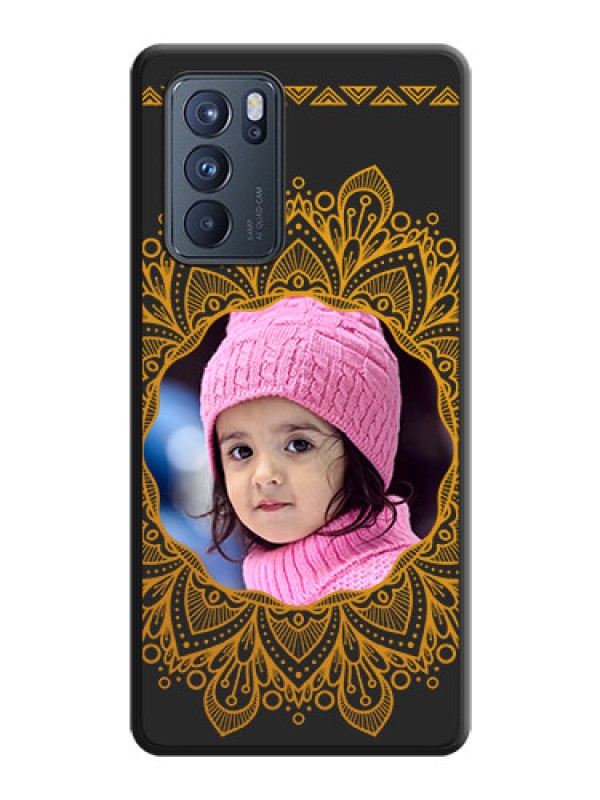 Custom Round Image with Floral Design on Photo on Space Black Soft Matte Mobile Cover - Oppo Reno 6 Pro 5G