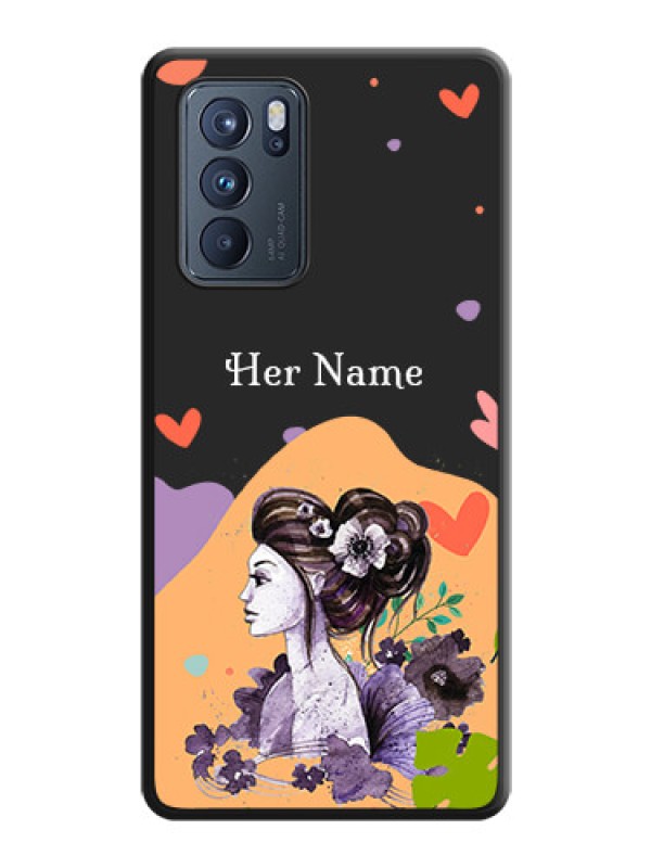 Custom Namecase For Her With Fancy Lady Image On Space Black Personalized Soft Matte Phone Covers -Oppo Reno 6 Pro 5G