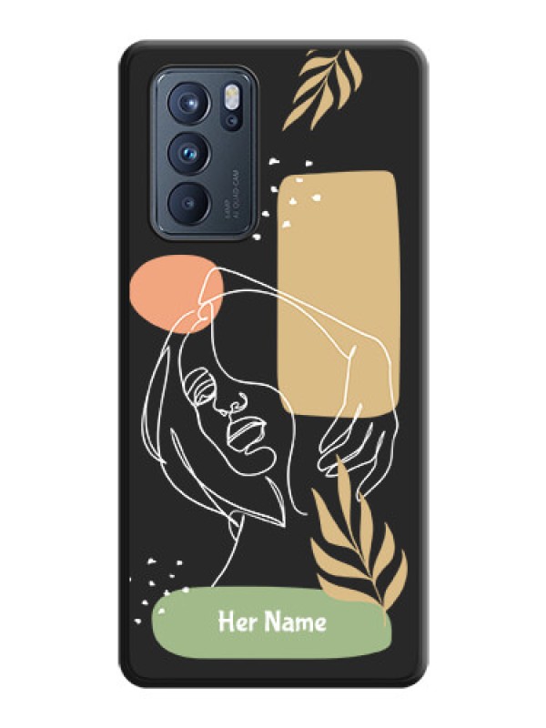 Custom Custom Text With Line Art Of Women & Leaves Design On Space Black Personalized Soft Matte Phone Covers -Oppo Reno 6 Pro 5G