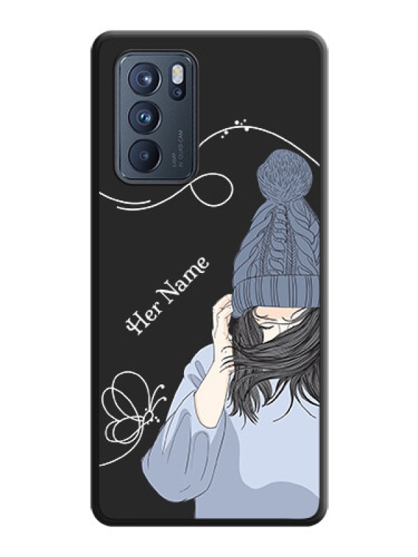Custom Girl With Blue Winter Outfiit Custom Text Design On Space Black Personalized Soft Matte Phone Covers -Oppo Reno 6 Pro 5G