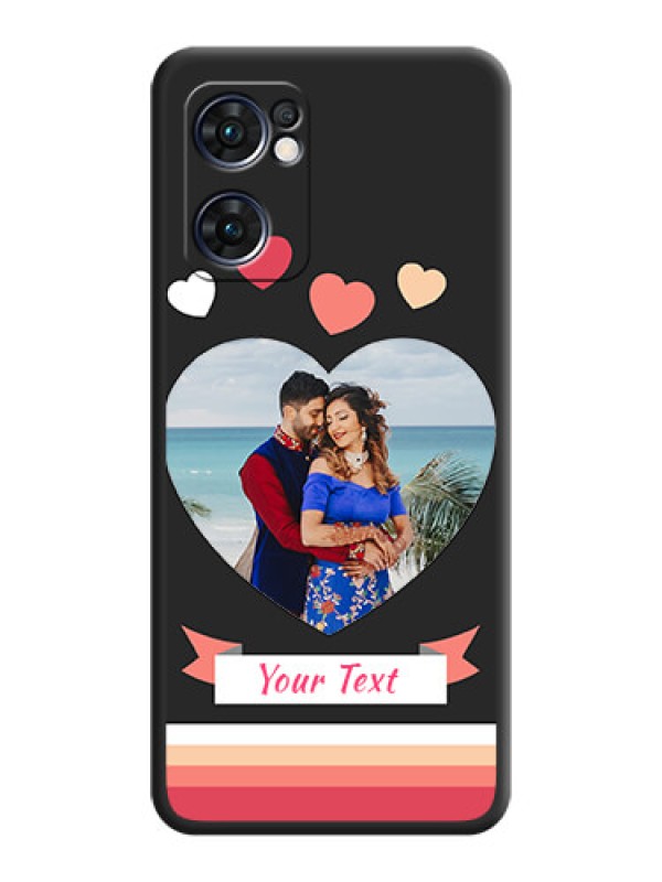 Custom Love Shaped Photo with Colorful Stripes on Personalised Space Black Soft Matte Cases - Oppo Reno 7 5G