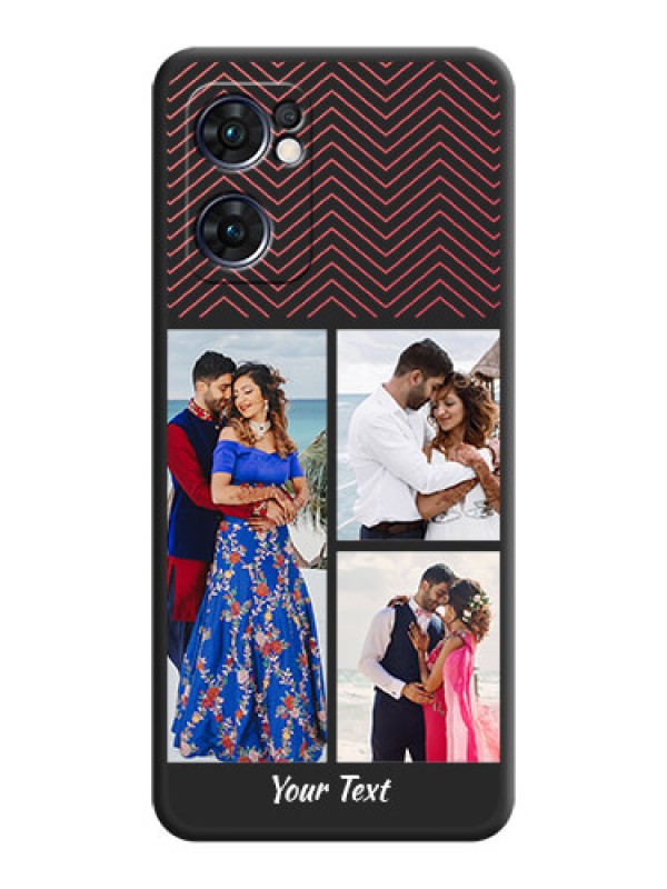 Custom Wave Pattern with 3 Image Holder on Space Black Custom Soft Matte Back Cover - Oppo Reno 7 5G