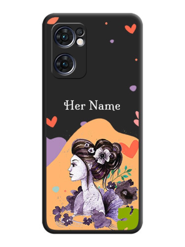 Custom Namecase For Her With Fancy Lady Image On Space Black Personalized Soft Matte Phone Covers -Oppo Reno 7 5G