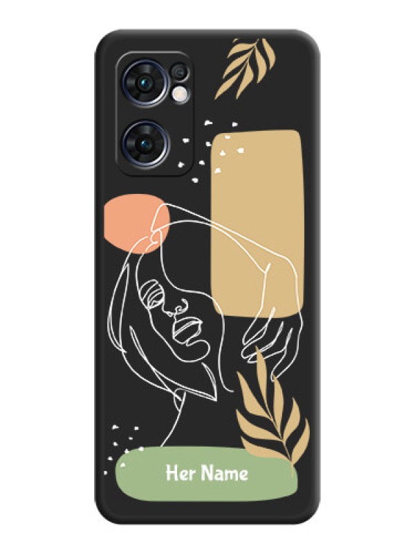 Custom Custom Text With Line Art Of Women & Leaves Design On Space Black Personalized Soft Matte Phone Covers -Oppo Reno 7 5G