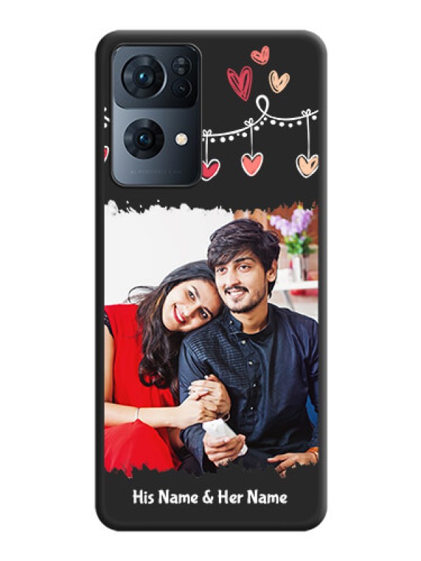 Custom Pink Love Hangings with Name on Space Black Custom Soft Matte Phone Cases - Oppo Reno 7 Pro 5G
