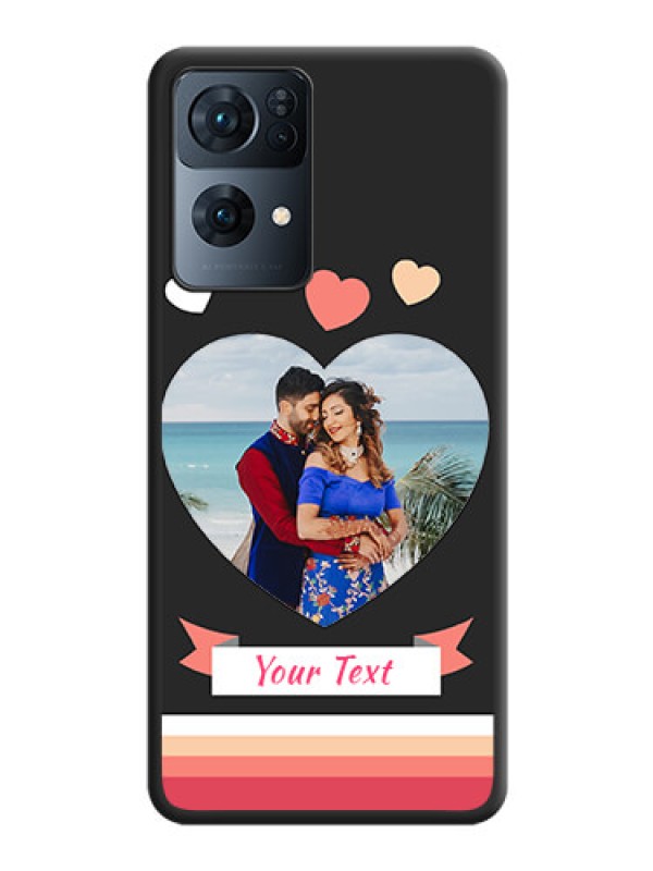 Custom Love Shaped Photo with Colorful Stripes on Personalised Space Black Soft Matte Cases - Oppo Reno 7 Pro 5G