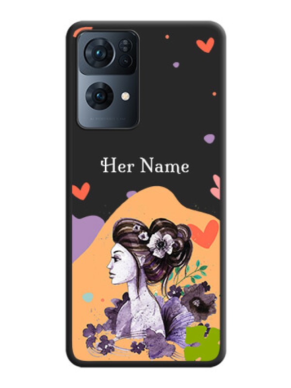 Custom Namecase For Her With Fancy Lady Image On Space Black Personalized Soft Matte Phone Covers -Oppo Reno 7 Pro 5G
