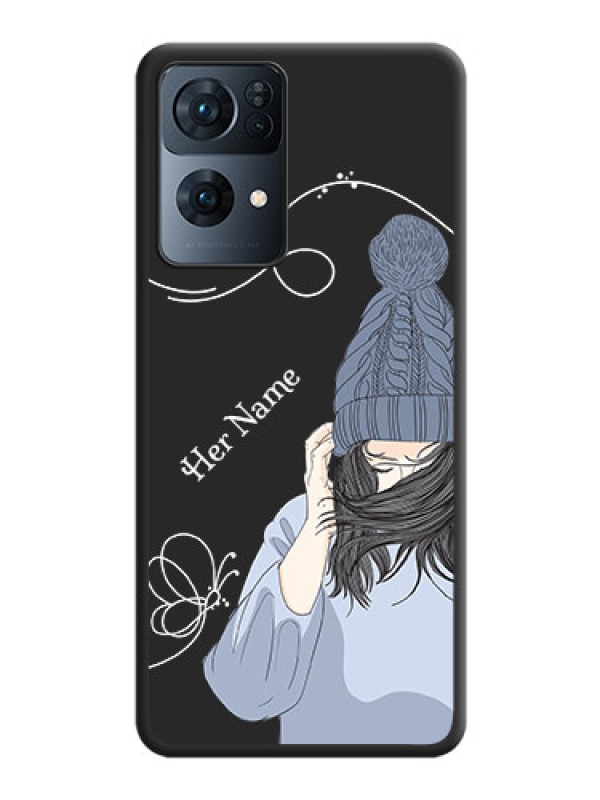 Custom Girl With Blue Winter Outfiit Custom Text Design On Space Black Personalized Soft Matte Phone Covers -Oppo Reno 7 Pro 5G