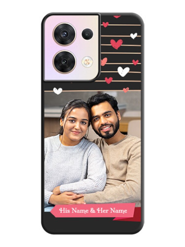 Custom Love Pattern with Name on Pink Ribbon  on Photo on Space Black Soft Matte Back Cover - Oppo Reno 8 5G