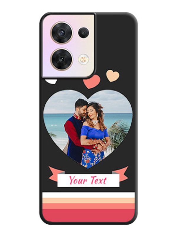 Custom Love Shaped Photo with Colorful Stripes on Personalised Space Black Soft Matte Cases - Oppo Reno 8 5G