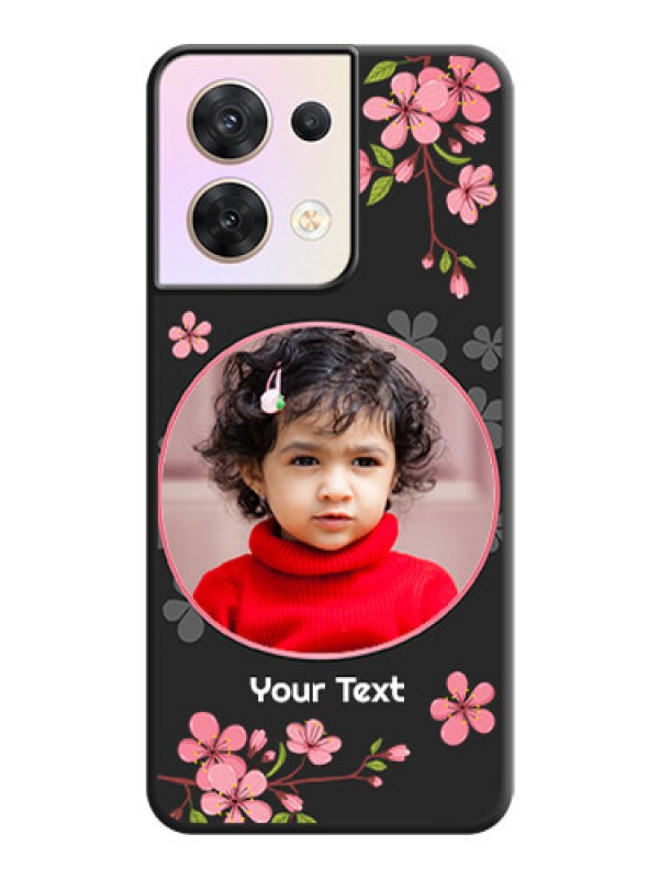 Custom Round Image with Pink Color Floral Design on Photo on Space Black Soft Matte Back Cover - Oppo Reno 8 5G