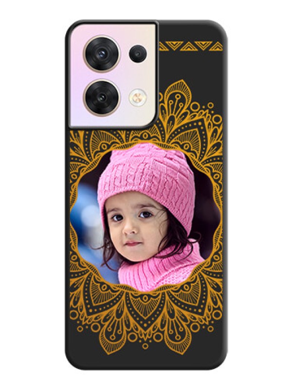 Custom Round Image with Floral Design on Photo on Space Black Soft Matte Mobile Cover - Oppo Reno 8 5G