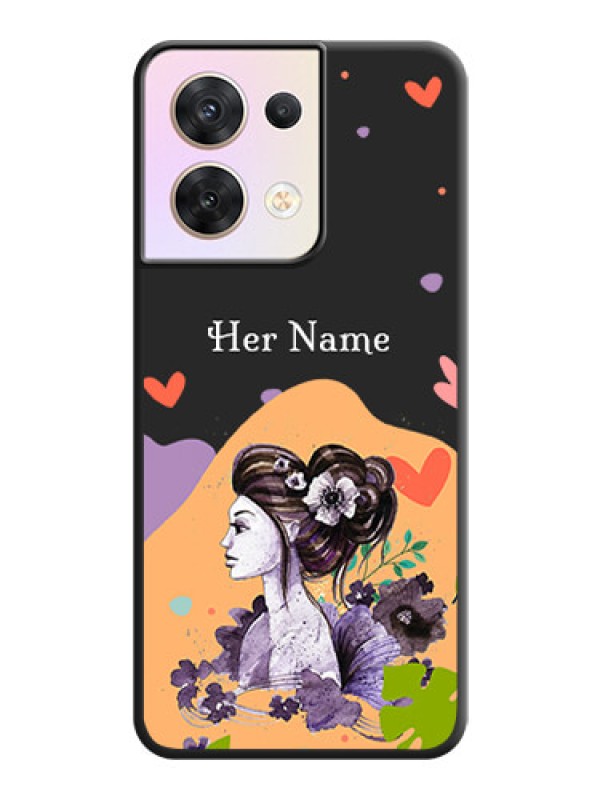 Custom Namecase For Her With Fancy Lady Image On Space Black Personalized Soft Matte Phone Covers -Oppo Reno 8 5G