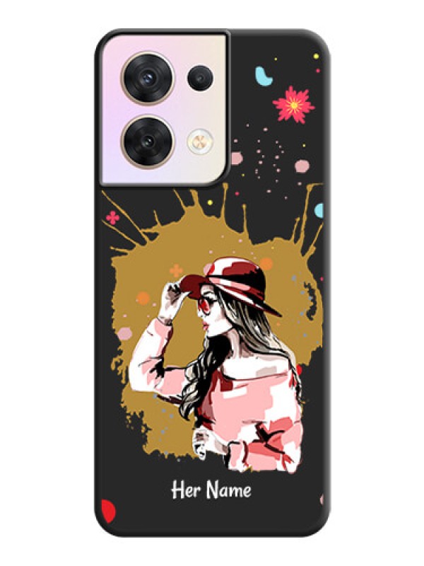 Custom Mordern Lady With Color Splash Background With Custom Text On Space Black Personalized Soft Matte Phone Covers -Oppo Reno 8 5G