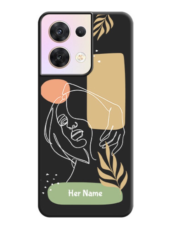 Custom Custom Text With Line Art Of Women & Leaves Design On Space Black Personalized Soft Matte Phone Covers -Oppo Reno 8 5G