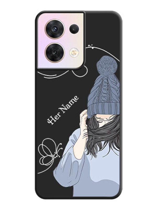 Custom Girl With Blue Winter Outfiit Custom Text Design On Space Black Personalized Soft Matte Phone Covers -Oppo Reno 8 5G