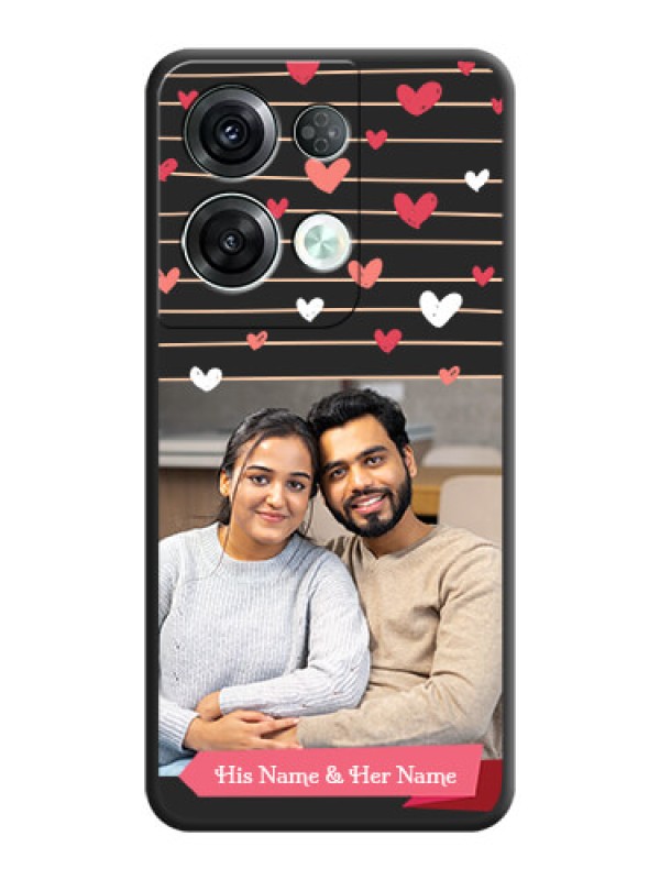 Custom Love Pattern with Name on Pink Ribbon  on Photo on Space Black Soft Matte Back Cover - Oppo Reno 8 Pro 5G