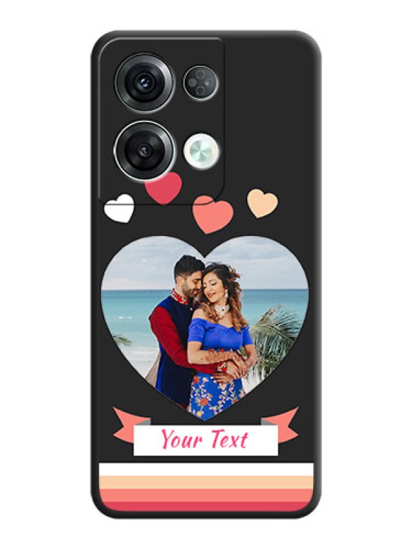 Custom Love Shaped Photo with Colorful Stripes on Personalised Space Black Soft Matte Cases - Oppo Reno 8 Pro 5G