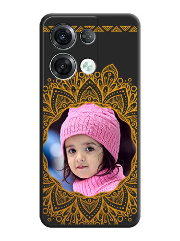 Custom Round Image with Floral Design on Photo on Space Black Soft Matte Mobile Cover - Oppo Reno 8 Pro 5G