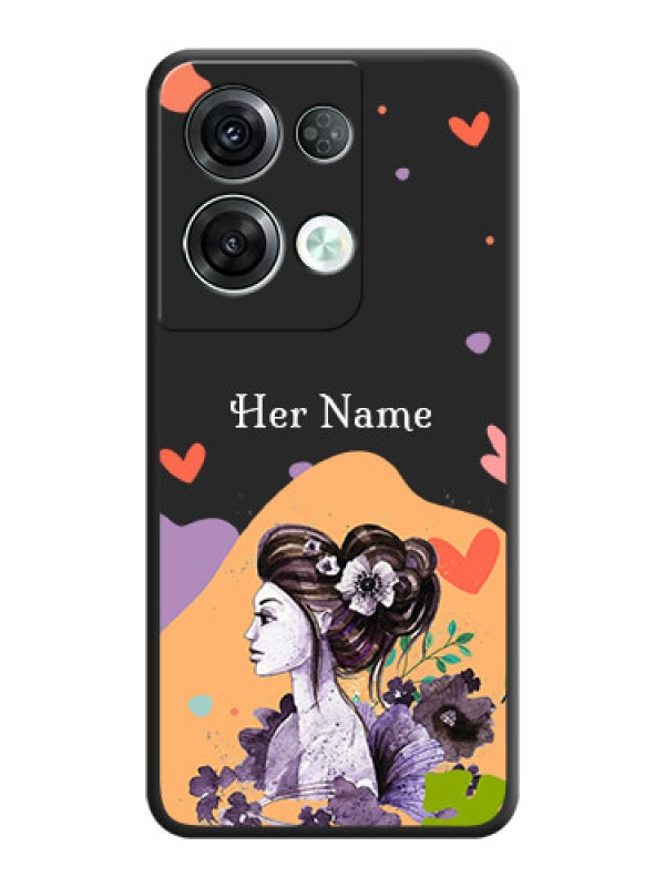 Custom Namecase For Her With Fancy Lady Image On Space Black Personalized Soft Matte Phone Covers -Oppo Reno 8 Pro 5G