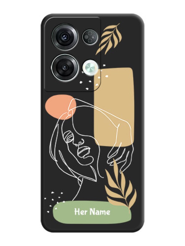 Custom Custom Text With Line Art Of Women & Leaves Design On Space Black Personalized Soft Matte Phone Covers -Oppo Reno 8 Pro 5G