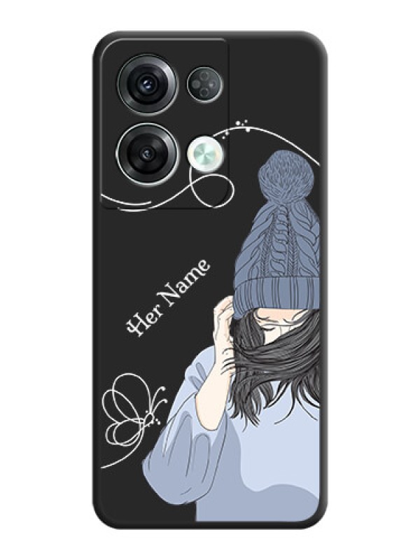 Custom Girl With Blue Winter Outfiit Custom Text Design On Space Black Personalized Soft Matte Phone Covers -Oppo Reno 8 Pro 5G