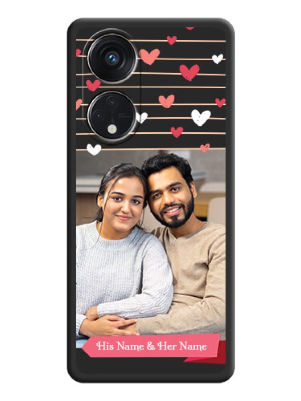 Custom Love Pattern with Name on Pink Ribbon  on Photo on Space Black Soft Matte Back Cover - Oppo Reno 8T 5G