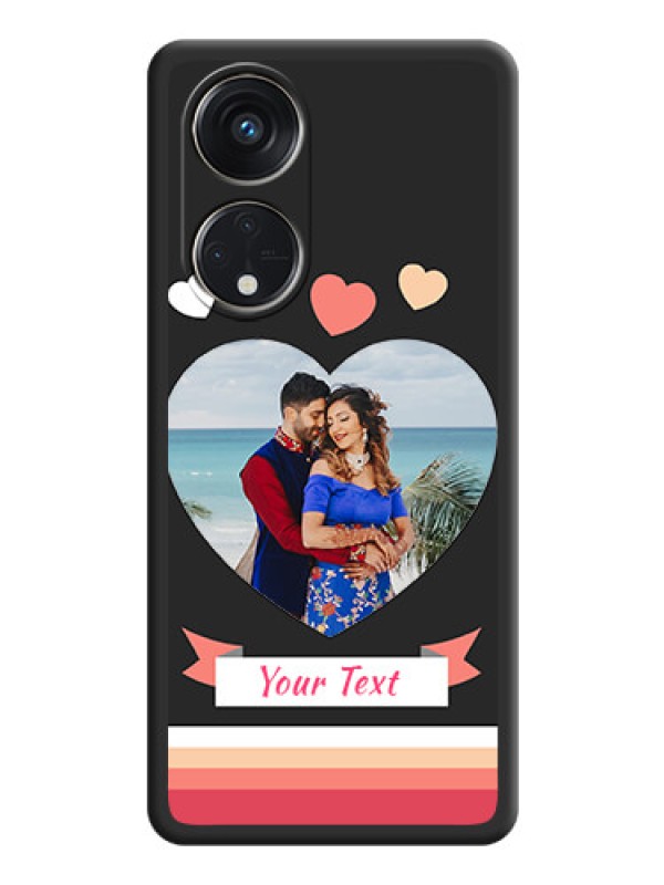 Custom Love Shaped Photo with Colorful Stripes on Personalised Space Black Soft Matte Cases - Oppo Reno 8T 5G