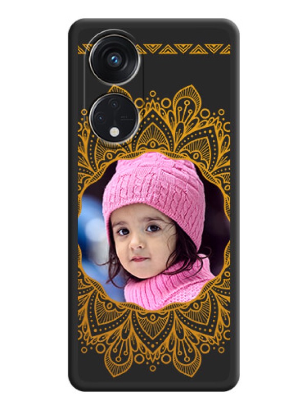 Custom Round Image with Floral Design on Photo on Space Black Soft Matte Mobile Cover - Oppo Reno 8T 5G