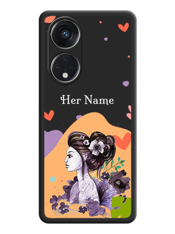 Custom Namecase For Her With Fancy Lady Image On Space Black Personalized Soft Matte Phone Covers -Oppo Reno 8T 5G