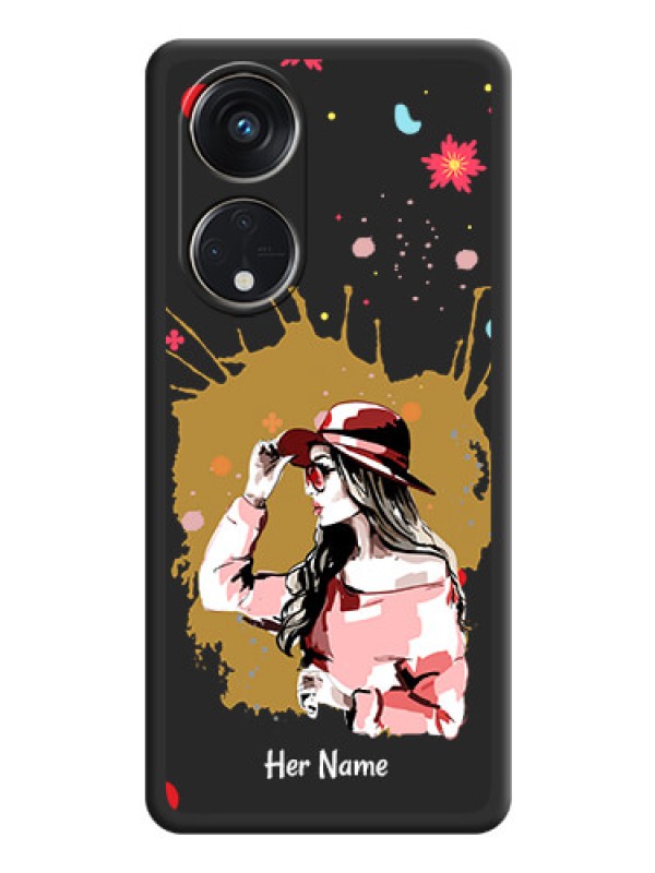 Custom Mordern Lady With Color Splash Background With Custom Text On Space Black Personalized Soft Matte Phone Covers -Oppo Reno 8T 5G