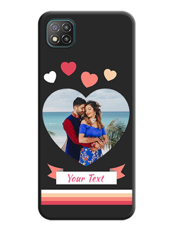 Custom Love Shaped Photo with Colorful Stripes on Personalised Space Black Soft Matte Cases - Poco C3