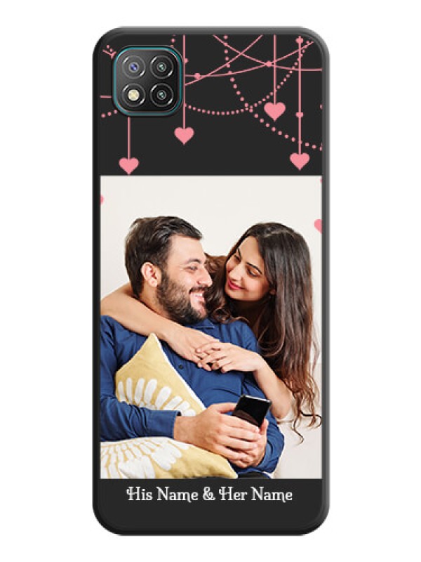 Custom Pink Love Hangings with Text on Space Black Custom Soft Matte Back Cover - Poco C3