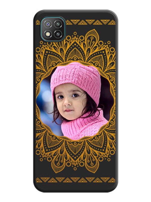 Custom Round Image with Floral Design on Photo on Space Black Soft Matte Mobile Cover - Poco C3