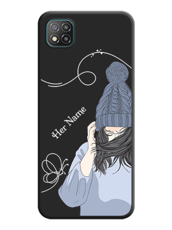 Custom Girl With Blue Winter Outfiit Custom Text Design On Space Black Personalized Soft Matte Phone Covers -Poco C3