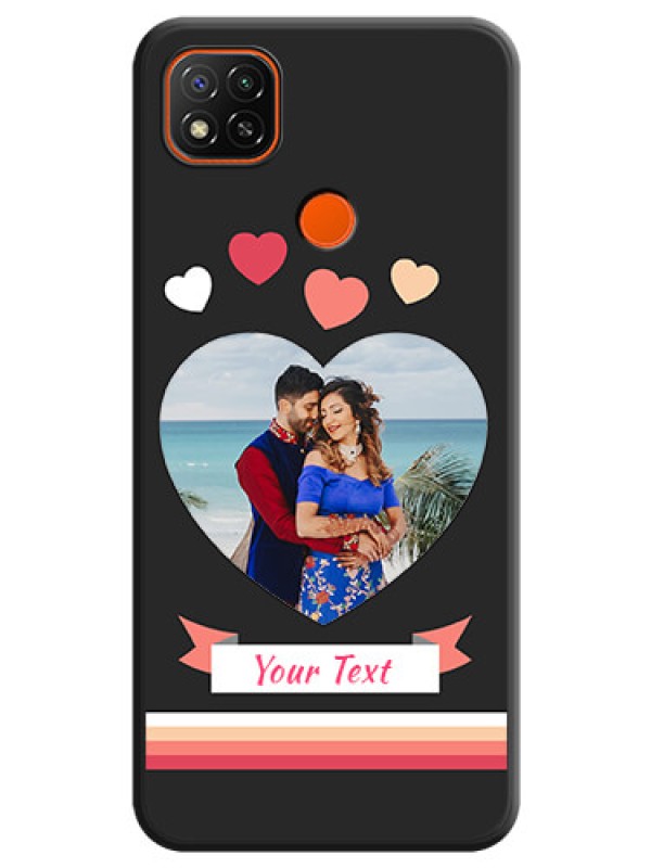 Custom Love Shaped Photo with Colorful Stripes on Personalised Space Black Soft Matte Cases - Poco C31