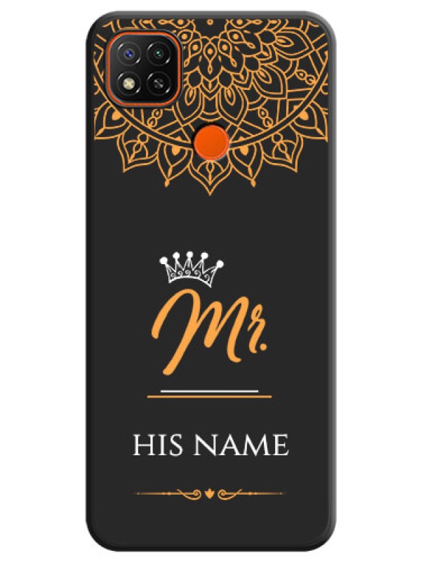 Custom Mr Name with Floral Design  on Personalised Space Black Soft Matte Cases - Poco C31