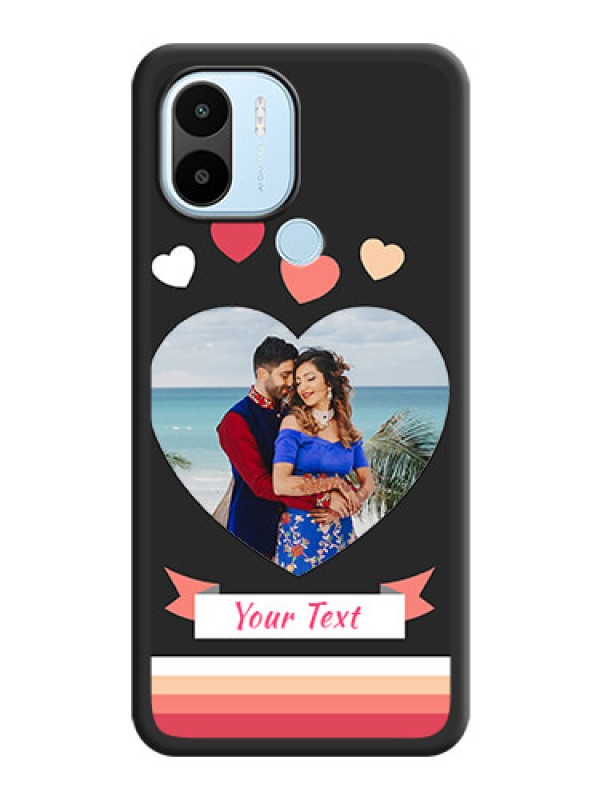 Custom Love Shaped Photo with Colorful Stripes on Personalised Space Black Soft Matte Cases - Poco C50