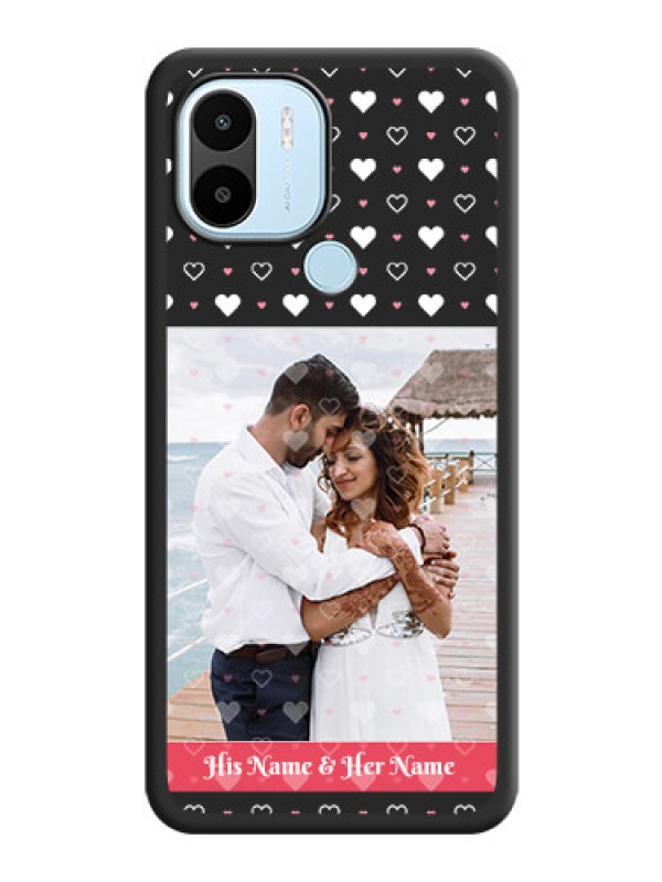 Custom White Color Love Symbols with Text Design on Photo on Space Black Soft Matte Phone Cover - Poco C50