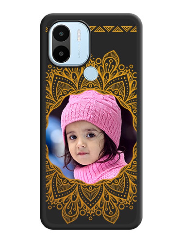 Custom Round Image with Floral Design on Photo on Space Black Soft Matte Mobile Cover - Poco C50