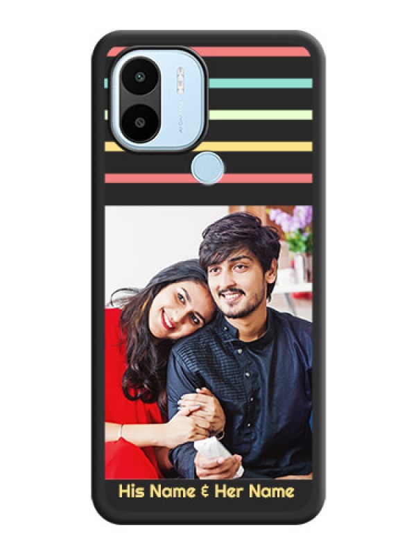 Custom Color Stripes with Photo and Text on Photo on Space Black Soft Matte Mobile Case - Poco C50