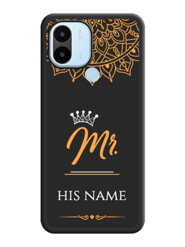 Custom Mr Name with Floral Design  on Personalised Space Black Soft Matte Cases - Poco C50